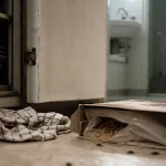 Mites noires près d’un textile et d’une canalisation, cuisine