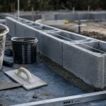 Monter un mur en parpaing : première rangée en quinconce sur mortier