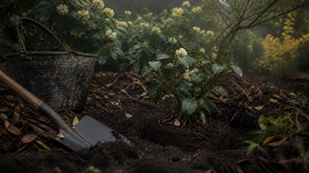 Quand planter un camelia : motte humide et paillage, terre de bruyère