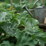 Traitement oidium courgette sur feuilles de courgette blanches