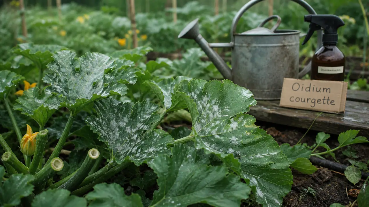 Traitement oidium courgette sur feuilles de courgette blanches