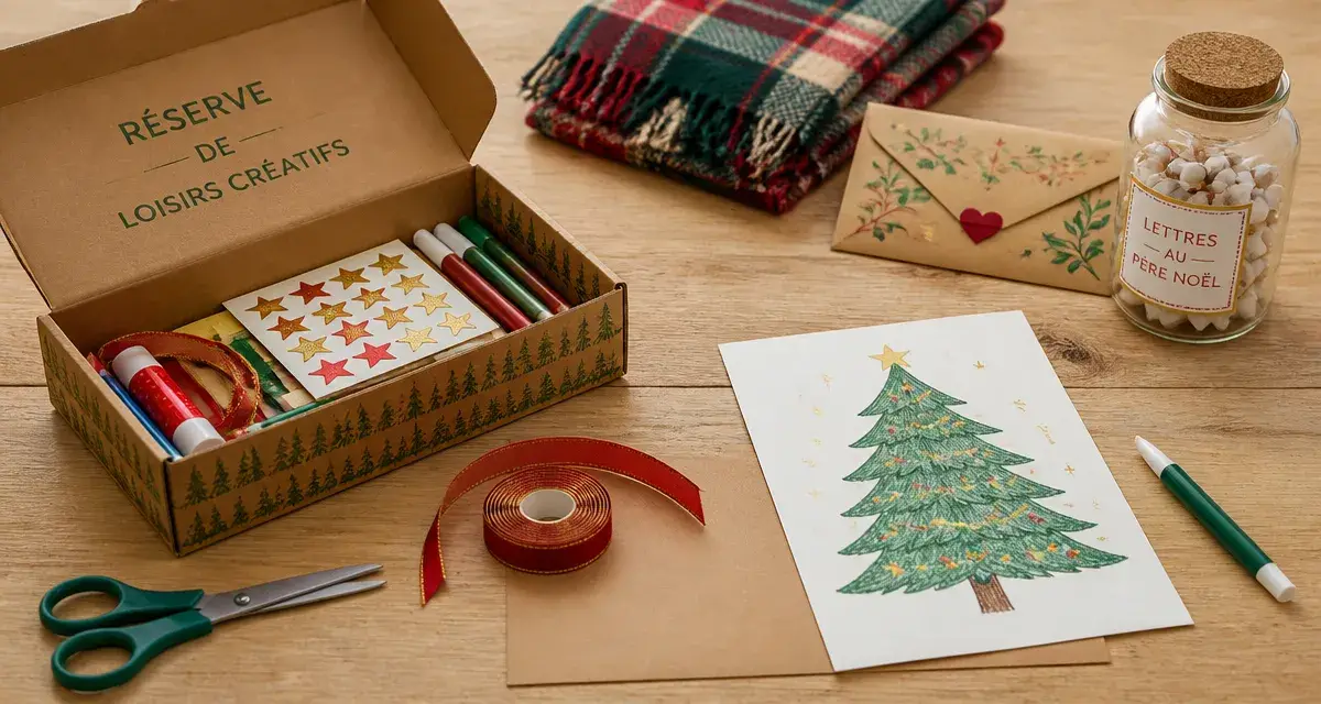 Activités de noël pour enfants : loisirs créatifs avec ciseaux, ruban, carton et colle