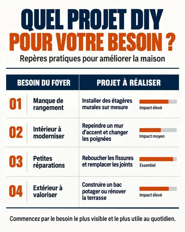 Tableau comparatif des projets de bricolage CACE Maison selon les besoins de la maison