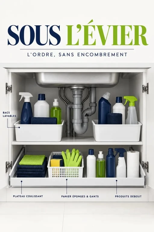 Organisation d’un meuble sous-évier pour le rangement produits ménagers