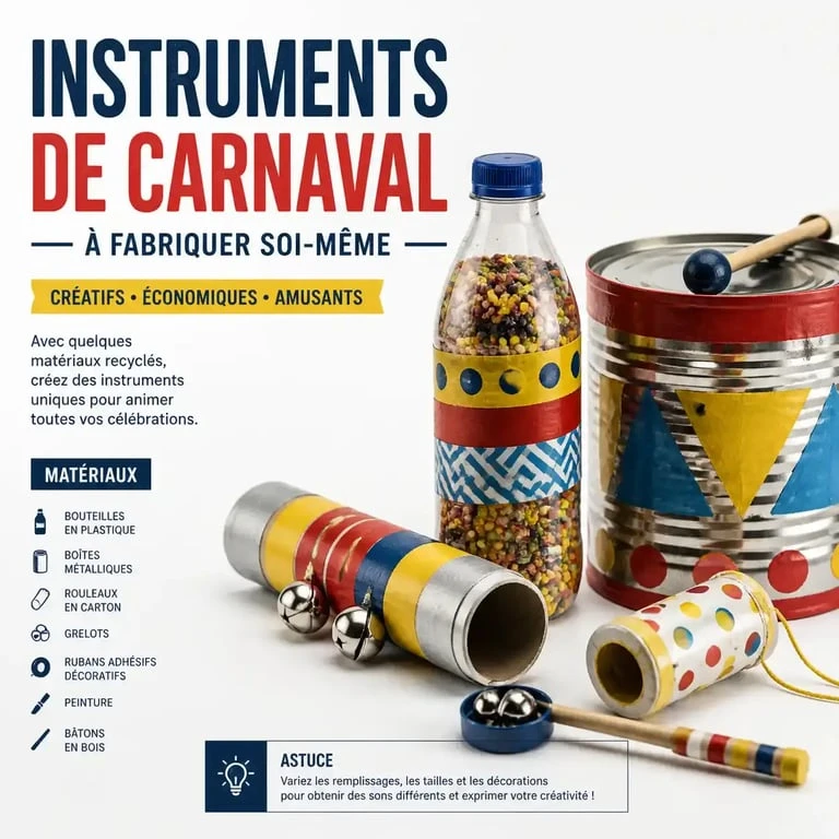Activité manuelle sur le carnaval : fabrication d'instruments de musique maison