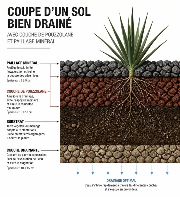 Technique de préparation du sol et paillage minéral pour jardin sec