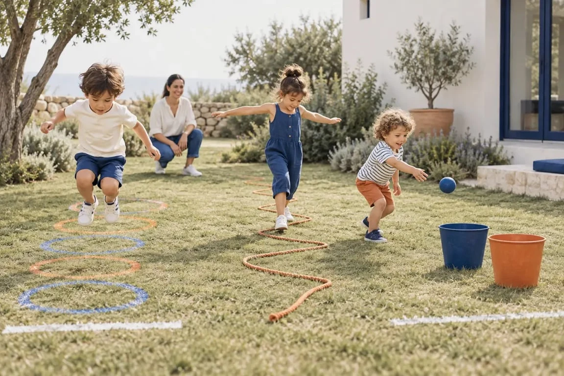 Activités extérieures enfants : parcours de motricité dans le jardin
