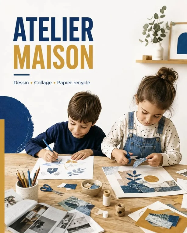 Activités enfants à la maison : dessin et collage autour d’une table familiale