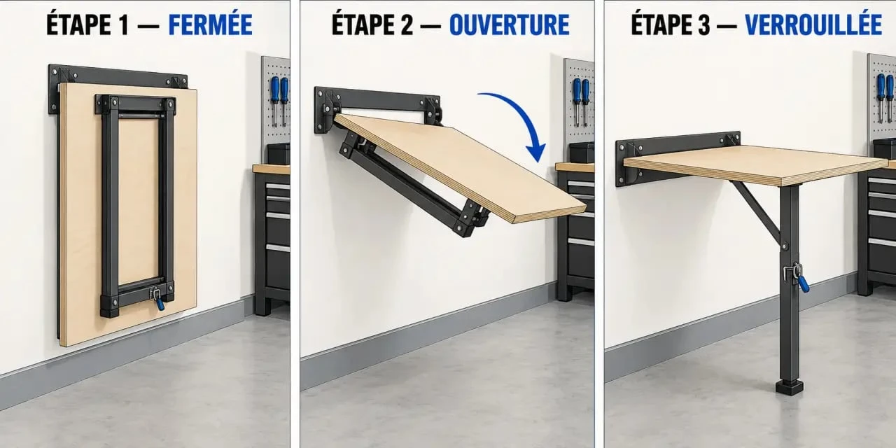 Étapes pour fabriquer une table rabattable avec pied pliant