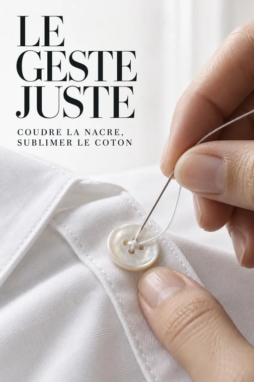 Customisation de vêtement pour personnaliser sa garde-robe sans racheter : couture de boutons en nacre sur une chemise