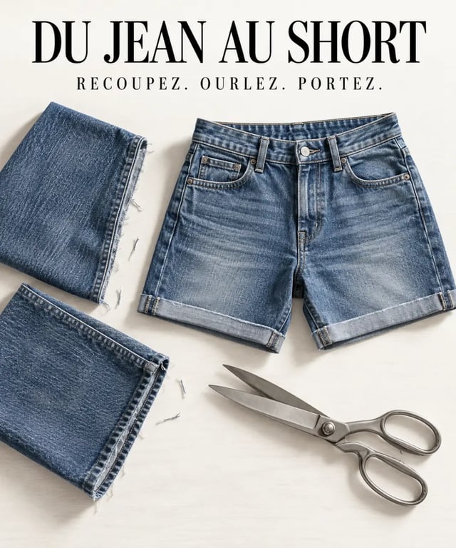 Upcycling de vêtement pour personnaliser sa garde-robe sans racheter : transformation d'un jean en short