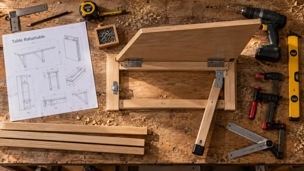 Fabriquer une table rabattable avec pied : sécuriser le plateau avant le premier pliage