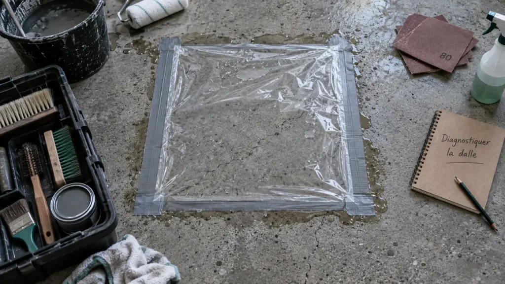 Peindre une dalle en béton extérieur : l’humidité qui fait cloquer la peinture