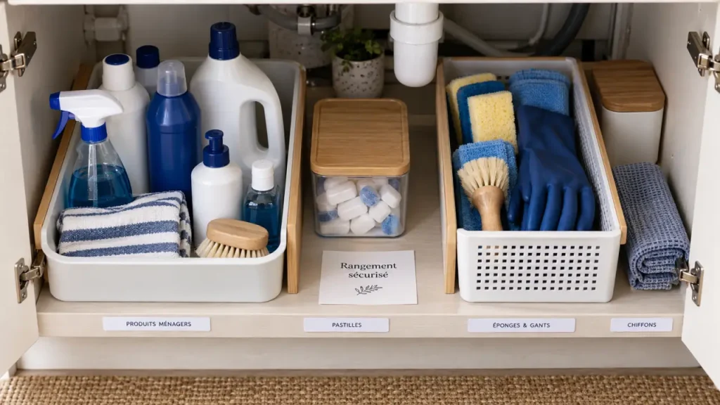 Rangement des produits ménagers : des zones claires pour gagner de la place et éviter les fuites