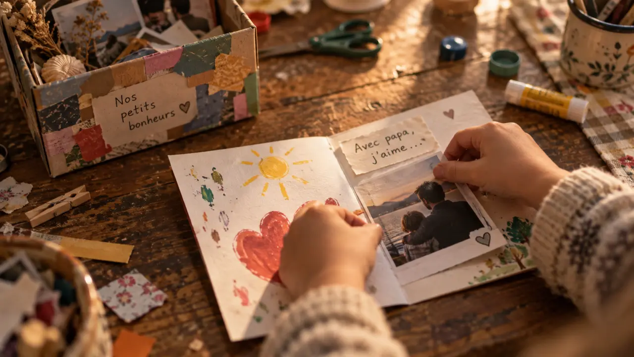 Activité fête des pères : enfant fabrique un cadeau fait main avec papa