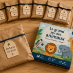 Cadeau anniversaire enfant : pochettes surprises équilibrées en kraft