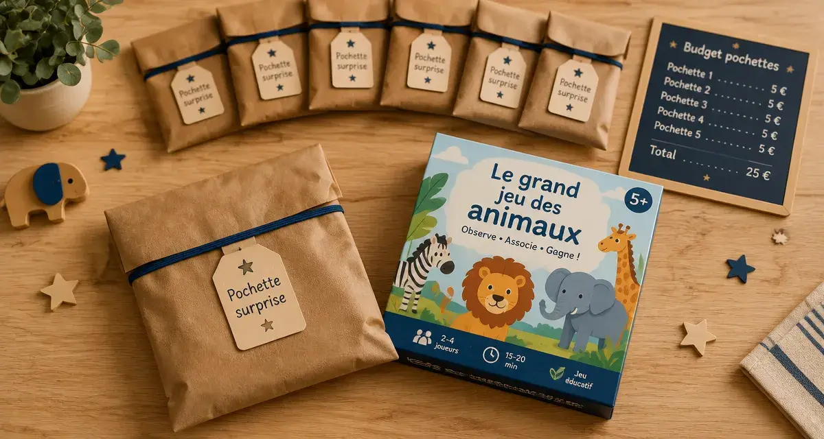 Cadeau anniversaire enfant : pochettes surprises équilibrées en kraft