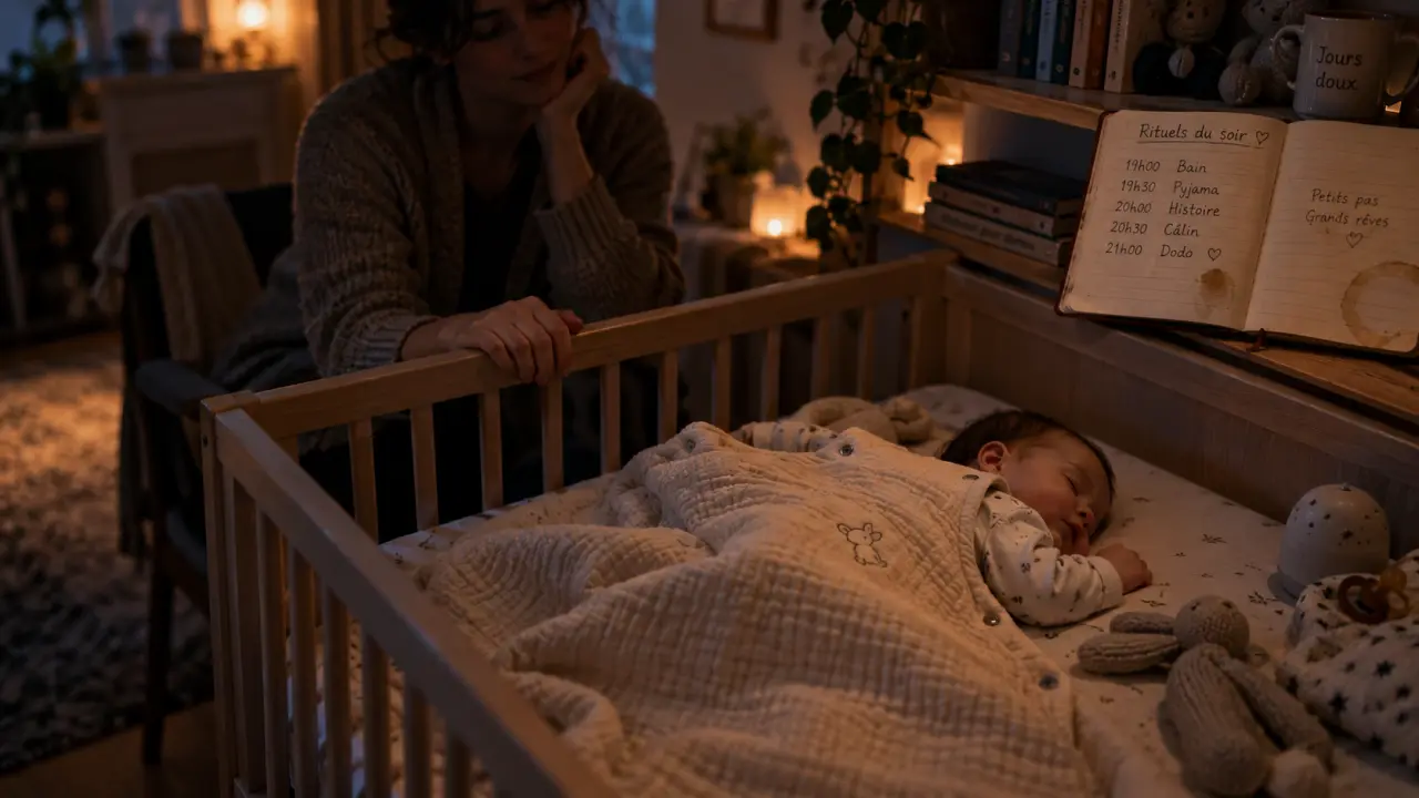 Sommeil bébé 10 mois perturbé : parent près du lit